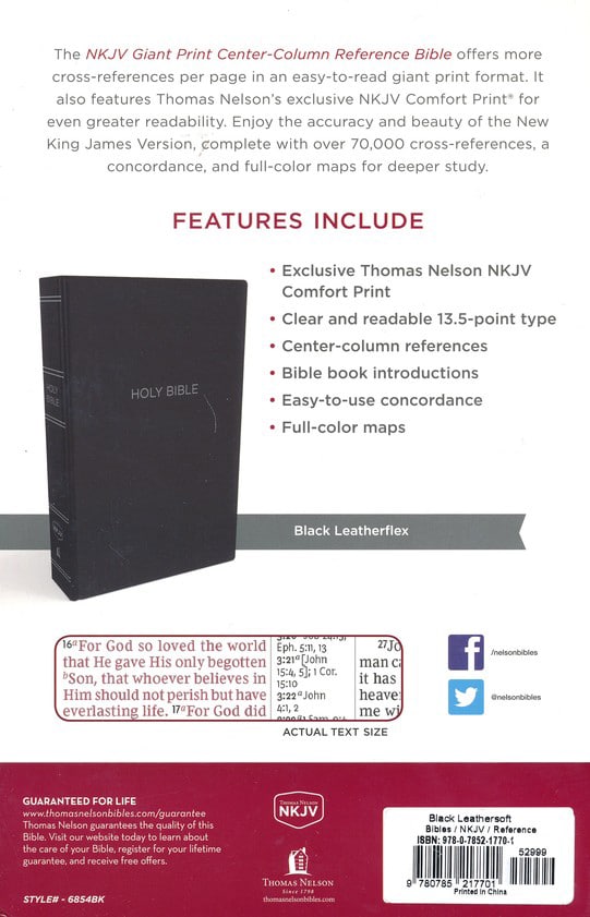 NKJV Giant Print Center-Column Reference Bible (Black, Indexed) - Image 3