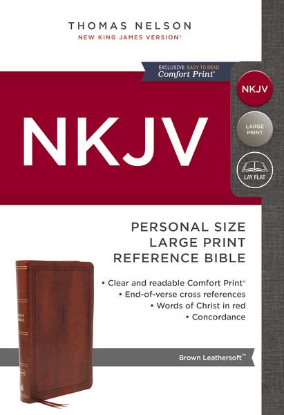 NKJV, End-of-Verse Reference Bible, Personal Size Large Print, Leathersoft, Brown, Red Letter, Comfort Print