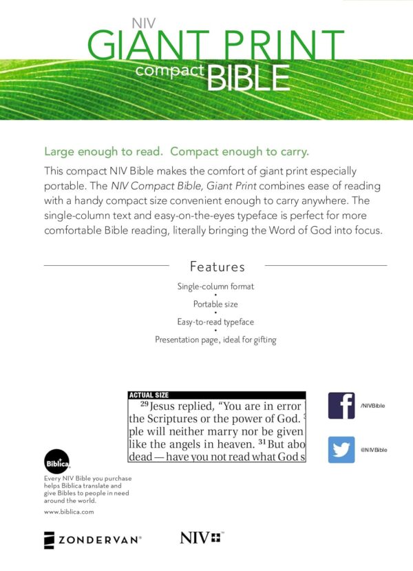 NIV Giant Print Compact Bible: Imitation Leather - Image 3