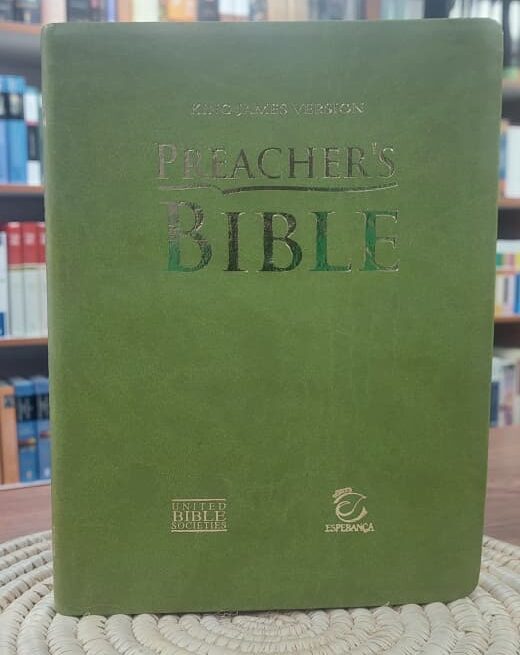 Cover of KJV preacher's Bible green soft leather