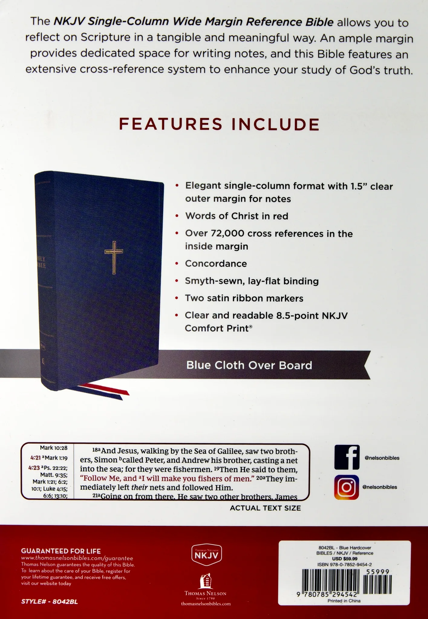 NKJV Reference Bible: Single-Column Extra-WIDE Margin, Blue Hardcover - Image 7