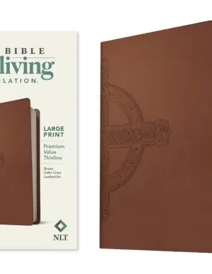 NLT Large Print Premium Value Thinline Bible, Filament Enabled (LeatherLike, Brown Celtic Cross)